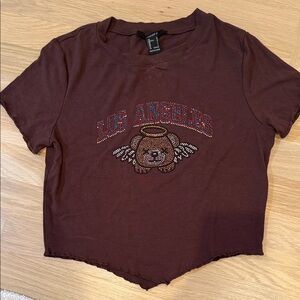 Forever 21 Chocolate crystal bedazzled Los Angeles Cropped Tee size L
